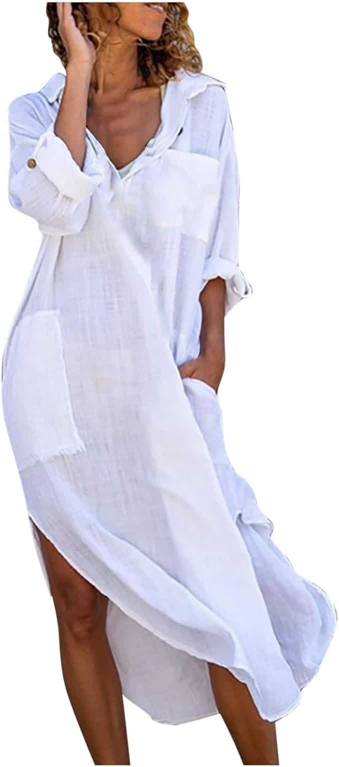 Maxi vestido chemise de linho