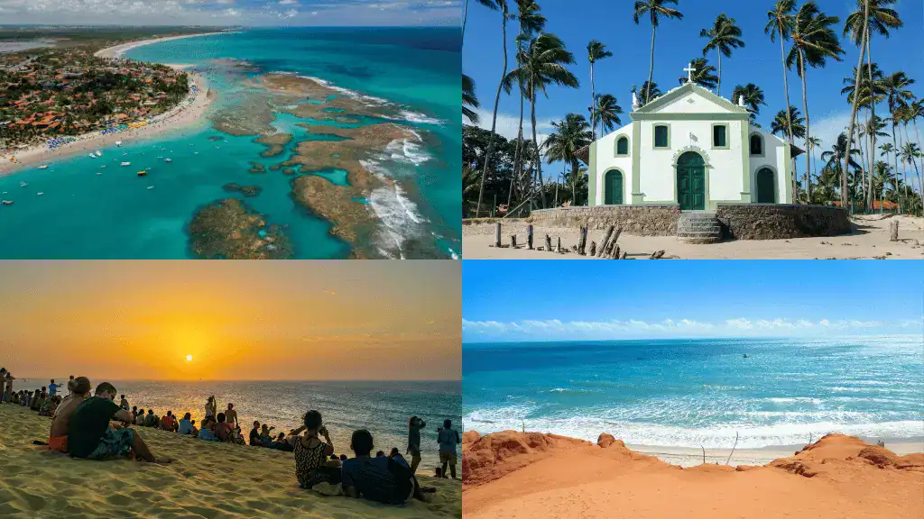 Montagem das melhores praias do nordeste Carneiros, Porto de Galinhas, Jericoacoara e Canoa Quebrada